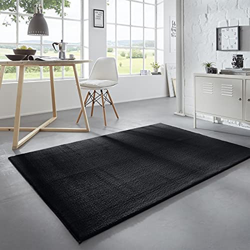 Taracarpet Waschbarer Flauschiger Uni Kurzflor Teppich, Anti-Rutsch, Felloptik, Super Soft Schwarz 120x170 cm