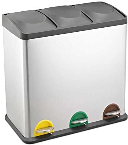 EVRE Stainless Steel Multi Compartment Recycling Bin with Removable Inner Buckets, Odour Seal, Non Slip Base Dustbin for Rubbish Trash Waste Indoor Kitchen Office Home (60L, 3x20L Compartments)