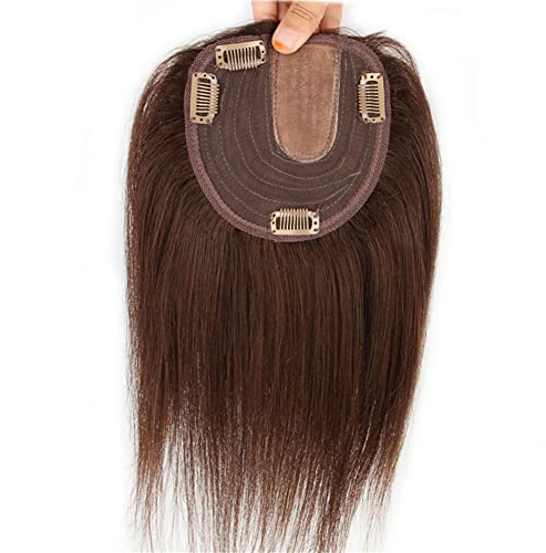RemeeHi Kronen-Haar-Topper, Clip-on-Haarteil, Echthaar, Abdeckung für Damen, links, 30 cm, Kastanienbraun