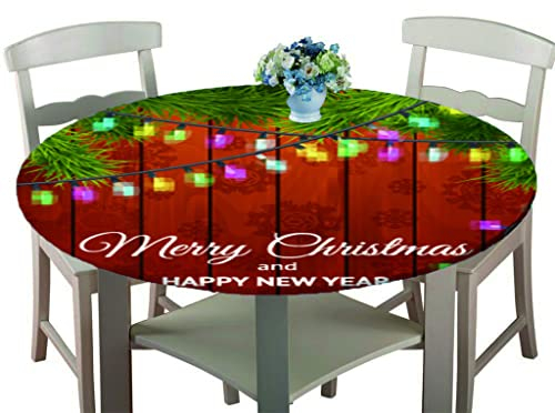 Treer Weihnachtstischdecke Runde Tischdecke Abwaschbar, 100% Polyester Outdoor Tischdecken Antifouling Wasserdicht Lotuseffekt Tischdecke Weihnachten Home Küche Party (Lichterkette,180cm)