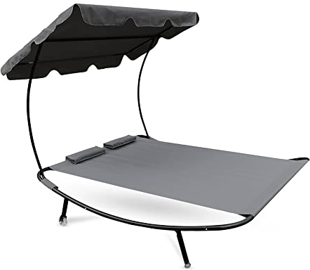 MaxxGarden Sonnenliege & Strandliege leicht mit Sonnenschirm - Liegestuhl 2 Personen - 200x200cm - Garten Liege und Camping Liegestuhl - Liegesessel Outdoor - Anthrazit