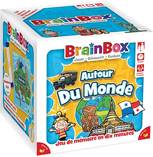 BRAINBOX : Autour du Monde - Jeu de Mémoire et d'Observation pour Enfants dès 8 Ans - Jeu de Société d'apprentissage Ludique - Jeu Educatif - 1 Joueur ou Plus - 10 Min - Version Française