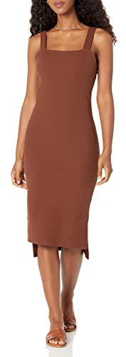 The Drop Amelia Robe débardeur moulante coupe midi à bretelles et encolure carrée pour Femme, fondant au chocolat, XXL