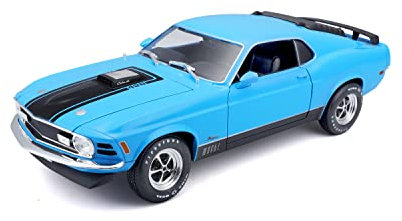 Maisto Ford Mustang Mach 1 (1970): Modellauto im Maßstab 1:18, Türen, Kofferraum und Motorhaube beweglich, blau (531453B)