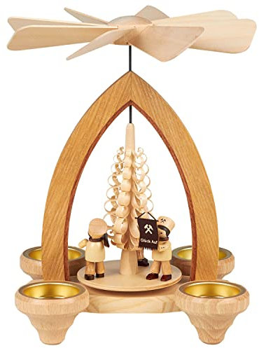 Seiffener Volkskunst | Erzgebirgische Weihnachtspyramide | 25 cm hoch | traditionelle Volkskunst aus dem Erzgebirge | mit Bergmannszug