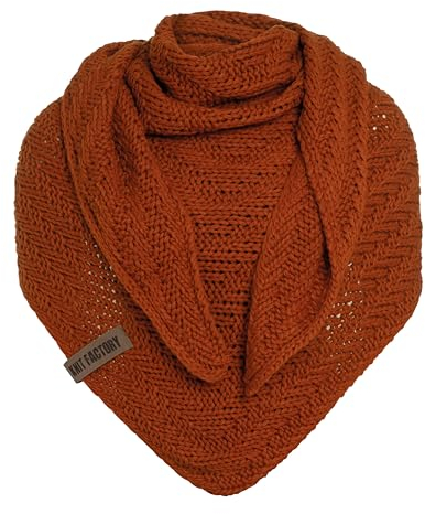KNIT FACTORY - Dreiecksschal Sally - Damen Strickschal mit Wolle - Grob gestrickten Schal - Hochwertige Qualität - XXL Schal - 220x85 cm - Terra
