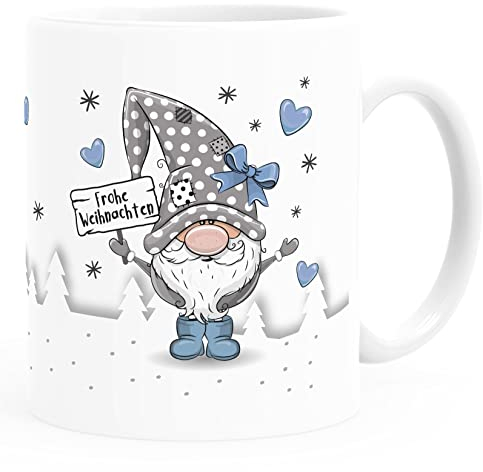 SpecialMe® Kaffee-Tasse Frohe Weihnachten Wichtel Zwerg Gnom Weihnachtsmotiv persönliche Geschenke weiß/blau standard