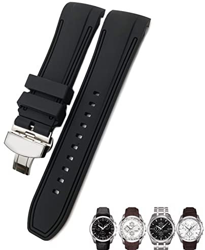 AEMALL Bracelet de montre en silicone de 23 mm et 24 mm pour Tissot T035 T035627 avec boucle papillon de rechange noir bleu à extrémité incurvée (couleur : noir noir, taille : fermoir noir 24 mm)