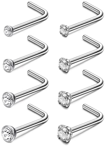 Adramata 20G Titan Nasenpiercing Nasenring für Frauen Männer G23 Titan CZ Nasenpiercing Schmuck Hypoallergen Gerade/Schraube/L Geformt G23 Titan Nasenstecker Set, 1.5mm 2mm 2.5mm 3mm,L