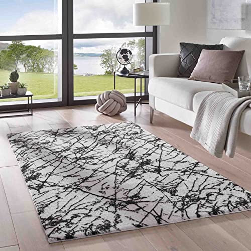 Taracarpet Teppich Supersoft Kurzflor-Teppich Valetta Marmor Blitz modern marmoriert waschbar für Wohnzimmer Schlafzimmer Jugendzimmer Badezimmer aus Polyester weiß-schwarz 200x290 cm