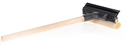 alca® Scheibenreiniger mit Holzstiel, saubere Autofenster-Pflege | Kompakte 40 cm Gesamtlänge, Praktische 20 cm Wischbreite, Robuster Moltopren Schwamm, Integriertes Fliegennetz, Gummilippe