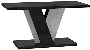 ALTDECOR Couchtisch, Kaffeetisch, ideal als Sofatisch oder Wohnzimmertisch, solide Konstruktion aus Möbelplatte, 110x70x60 cm - Hochglanz Schwarz/Betonoptik - INEY