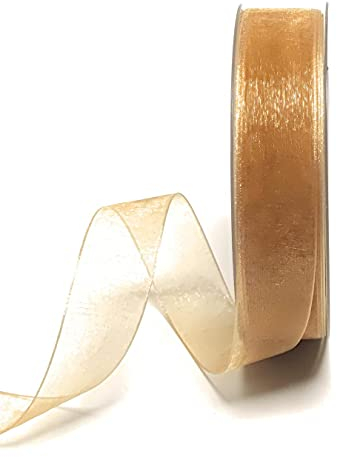 s.dekoda Schleifenband 50m x 25mm Gold - Honig Organza Chiffon Geschenkband Organzaband [1350-126]