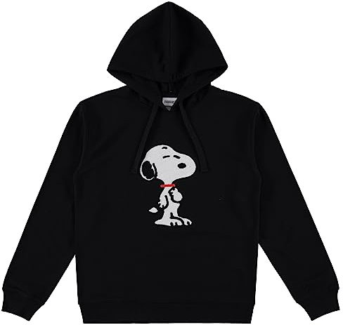 Peanuts Damen Snoopy Fashion Hoodie – Damen Classic Snoopy Fleece Sweatshirt Crochet Patch Sweatshirt, Schwarz, M