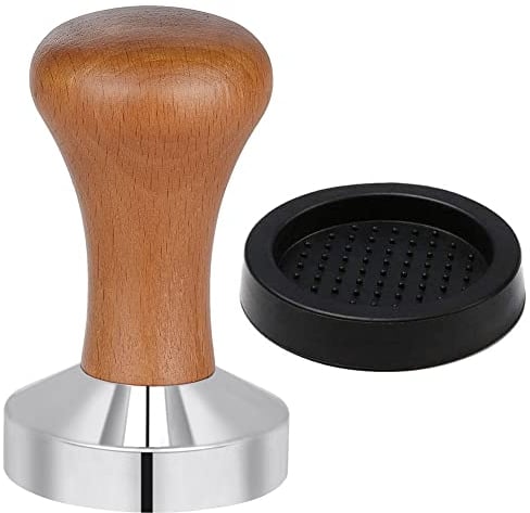 Vicloon Tasseur de Café en Acier Inoxydable,Espresso Tamper 51mm Tamper à Café,avec Coussin Silicone Base Plate en Acier Inoxydable et Manche en Bois pour Cafetières et Amateurs de Café