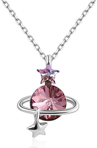 Richapex Halskette Rosa Zirkonia Planet Anhänger Halskette Damen Halskette Necklace für Frauen Kristall Geschenke Schmuck Hypoallergen Ketten