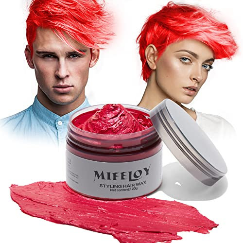 Temporary Red Hair Color Wax 120g, Instant Hairstyle Cream Dye, Disposable Coloring Mud for Men Women Youth, Natural Washable Styling Pomades for Party Cosplay DIY Halloween