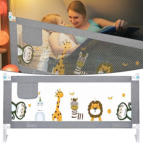 HILEYOLLA Barrera Seguridad Niños Cama 160cm, Barandilla Cama Niño con de Elevación Vertical Barrera Cama Anticaída (1 Lado)