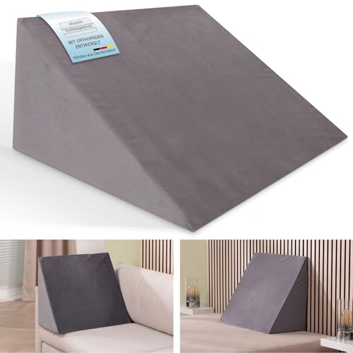 ELONEO Keilkissen Bett Lagerungskissen Erwachsene Rückenkissen Lesekissen Kissen aus formstabilen Schaumstoff 30×50×60 cm