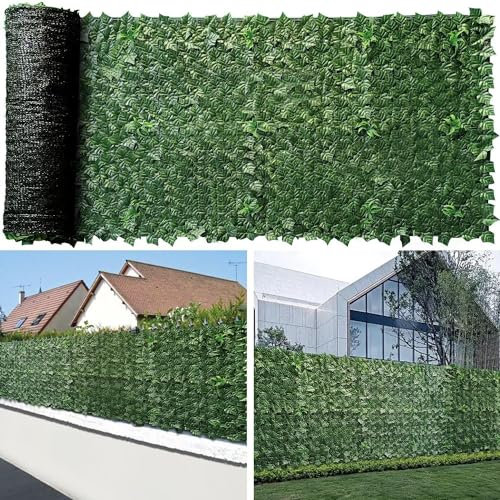 Künstlicher Efeuzaun Sichtschutz mit Netzrückseite, 99,1 x 502,9 cm, künstliche Efeu-Rebe, Blätterzaunpaneele, Balkon-Sichtschutz, Hecken-Wanddekoration für draußen, Garten, Hof, Terrasse