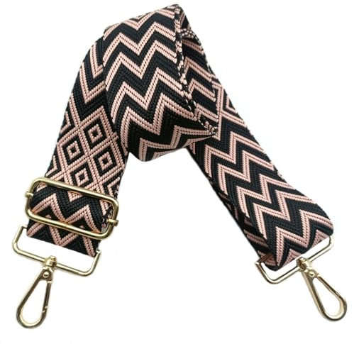 Bandouliere pour Sac 5cm Large Sangle Sac Bandouliere, Réglable Bandoulière Sac à Main Interchangeable avec Boucle Dorée pour Femme DIY Bandoulière Accessoires(Noir/Rose), 13