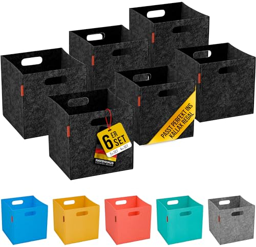 HAVENHAUS Filzkorb Aufbewahrung 6er Set dunkelgrau 30x30x30cm | 6 Boxen Aufbewahrung Filz | Kallax Korb geeignet für Aufbewahrung im ganzen Haus | Aufbewahrungsbox 30x30x30 | Kallax Boxen