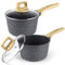 GiPP Cazo antiadherente con tapa - 1,5L&2,5L Cazo pequeña antiadherente con asa Stay-cool, compatible con inducción, sin PFOA (Gris, 16cm&18cm)
