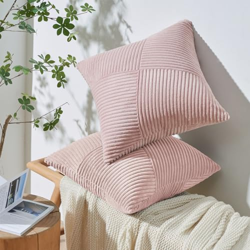 Topfinel Kissenbezug 40x40 Altrosa 2er Set Kordsamt Windmühle Patchwork Euro Design Kissenhülle Kissenbezüge Sofakissen Dekokissen deko für Sofa Schlafzimmer Wohnzimmer Balkon flauschig frühling