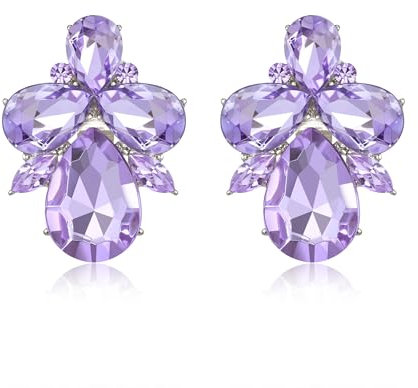 EVER FAITH Strass Kristall Art Deco Ohrstecker Bankett Prom funkelnde Tropfen Marquise Ohrringe für Damen Hell Lila Silber-Ton