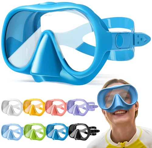 HINATAA Schnorchelset Erwachsene, Macaron Rahmenlose Taucherbrille, 180° Ultra Weitsicht Anti Nebel Schnorchelmaske, Anti-Leck Professionelles Tauchmaske, Schwimmbrille Frauen Männer (Dunkelblau)