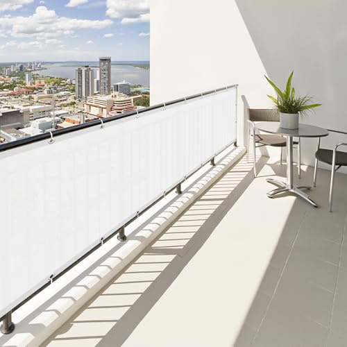 SUNNY GUARD Balkon Sichtschutz Wetterfest 90x600cm Balkonverkleidung Balkonabdeckung Balkonumspannung UV-Schutz Windschutz mit Kabelbinder,Weiß