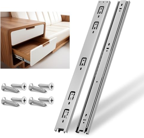 NECILO Silver 450mm Residential Drawer Runner, 45kg Load Capacity Full Extension Ball Bearing, Replacement Slides for Kitchen, Home, Office Drawers, Side Mount, 1 Pair(2 Packs)