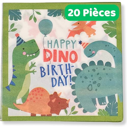 DIWULI Serviettes 20 Pcs Anniversaire - Dinosaure
