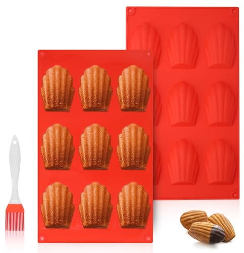 Zounin 2 Stück Silikon Madeleines Backform, 9 Hohlräume Madeleines Backformen, Muschelförmige Backform, Madeleine Form, für Madeleines Kuchen Schokolade Süßigkeiten Kekse,Wiederverwendbar