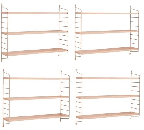 [en.casa] Modulares Wandregal Strängnäs 4er Set Metallregal Peachy Beige Hängeregal mit 3 Regalböden Badregal Küchenwandregal Wandablage Wohnzimmer