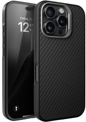 Woodcessories Carbon Case - iPhone 16 Pro Max Hülle Carbon kompatibel mit MagSafe | Stoßfeste 3D-Struktur | Ultra dünne iPhone Hülle mit Kameraschutz schwarz
