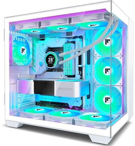 FOIFKIN PC Case - Pre-Installed 6 PWM ARGB Fan, ATX Mid-Tower Gaming PC Case, 270° Panoramic Glass with Type-C, F600 White