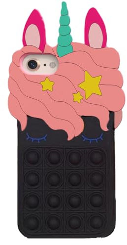 Asgens Fidget Pop Hülle für iPhone 6/6S/7/8/SE 2020, Niedliches Schwarz Magisches Einhorn Druckentlastende Push Bubbles, weiche Silikon-Handyhülle für Apple 6/6S/7/8/SE 2020 4,7 Zoll