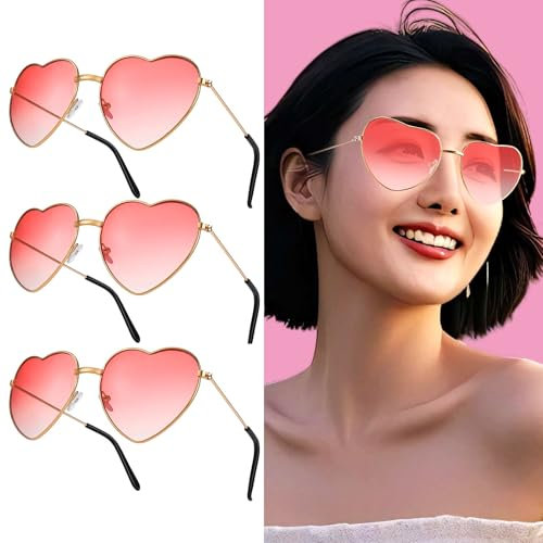 GOZINA 3 Pack Herz Sonnenbrille, Sunglasses Woman, Partybrillen, Sonnenbrille Herz, Lustige Brillen, Herzbrille, 70er 80er 90er Jahre Reisen Hochzeit Urlaub Geburtstag Party (progressives Rot)