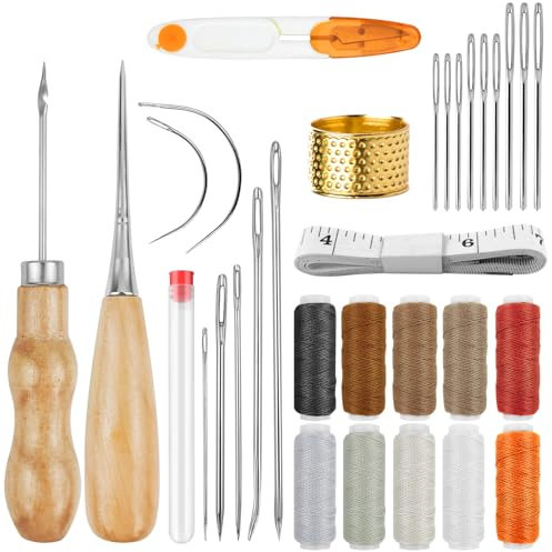 Sheryl&Rain Set da Cucito in Pelle, 31 Pezzi kit Cucito Professionale, Attrezzi per Oucire il Cuoio, Strumento per Cucire in Pelle con Filo Cerato per Cuoio Ago per Cucire, per cucire il Cuoio