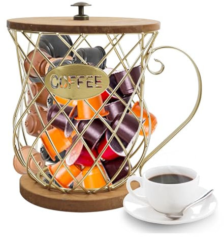 Deamos Coffee Pod Holder,Coffee Pod Organizer,Coffee Bar Accessories,Counter Coffee Capsule Holder,Multiple Coffee Capsule Storage for Kitchen Coffee Bar Office (Gold)