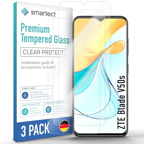 smartect Schutzglas 3 Stück für ZTE Blade V50s | HD Panzerfolie Anti-Kratzer, Displayschutz 0.3 mm Ultra-klar, 9H Härte, Stoßfest, Blasenfrei