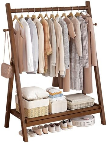 Générique Porte-Manteau sur Pied avec Miroir, Porte-Manteau en Bambou avec Crochets et étagères pour entrée et Chambre