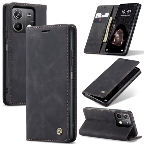 Monweicz Handyhülle für Xiaomi Redmi Note 13 5G Hülle Premium Lederhülle Klappbar Flip Case Tasche Magnet Kartenfach Standfunktion Klapphülle Schutzhülle für Xiaomi Redmi Note 13 5G - Schwarz