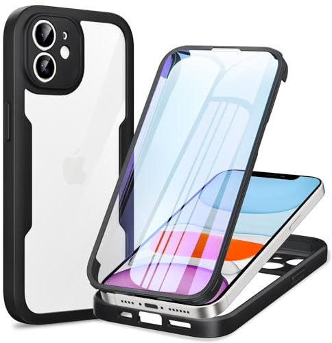 Phoona 360 degrés Coque pour iPhone 11 avec Protection d'écran, Silicone Antichoc Anti-Rayures Intégrale Étui Housse pour iPhone 11, Noir