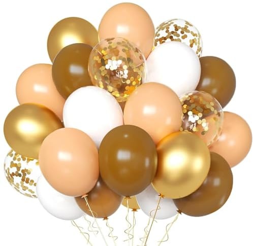 Luftballons Braun Beige, 12 zoll Braun Beige Weiß Latex luftballons Gold Metallic luftballons Gold Konfetti luftballons für Geburtstag, Hochzeit, Babyparty Dekoration(Milk coffee)