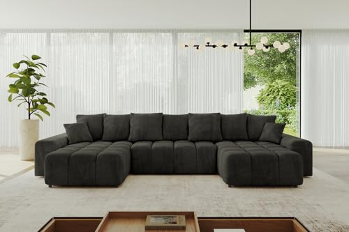 ALTDECOR Ecksofa mit Schlaffunktion U-Form ENIL-U 401x189x68 - Schwarz