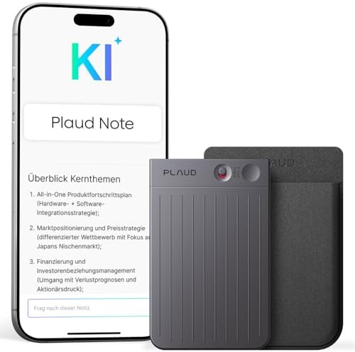 Plaud Note KI-Diktiergerät (Schwarzer Hülle und Schwarze Note Schwarzer) | Aufnahmegerät zum Transkribieren & Zusammenfassen Profis & Teams One-Touch-Aufnahme für Vorlesungen, Meetings, Telefonate