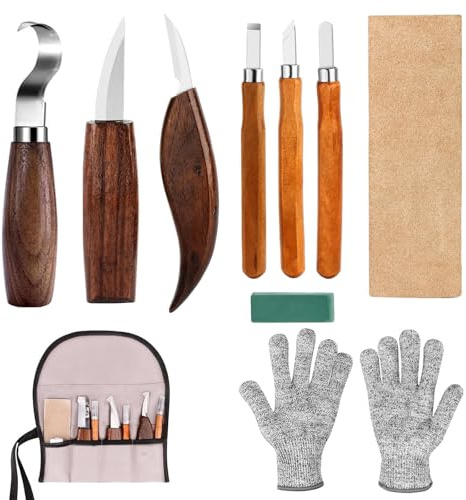 YUNXCNA Kit de Sculpture sur Bois, 10 Pièces, Outil de Ciseaux à Bois, DIY, Gants Inclus, Pour L'artisanat, la Sculpture à la Main, la Fabrication Artisanale