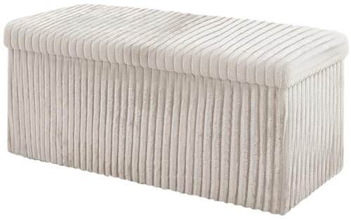 Home Republic Corduroy Ottoman Storage Box – Foldable Footstool with Lid – Soft Toy Chest Bench for Nursery, Bedroom, Hallway or Living Room